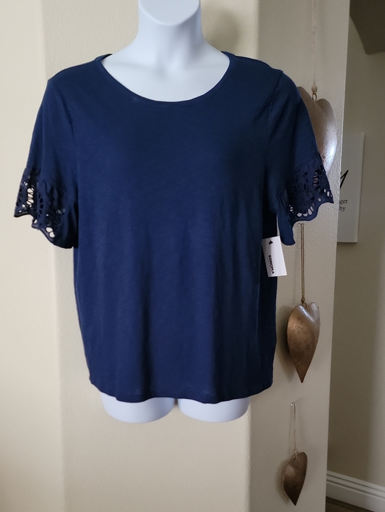 Sonoma Goods For Life Tops - SONOMA Short Sleeve Embroidered Sleeve Top Navy Blue Size XL NWT